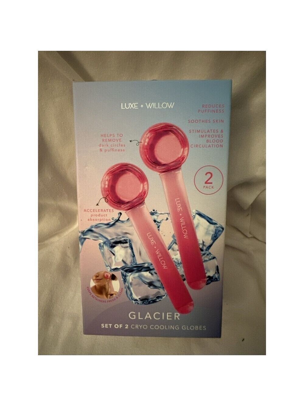 Luxe + Willow Glacier Set of 2 Cryo Cooling Globes Pink Facial Massage New